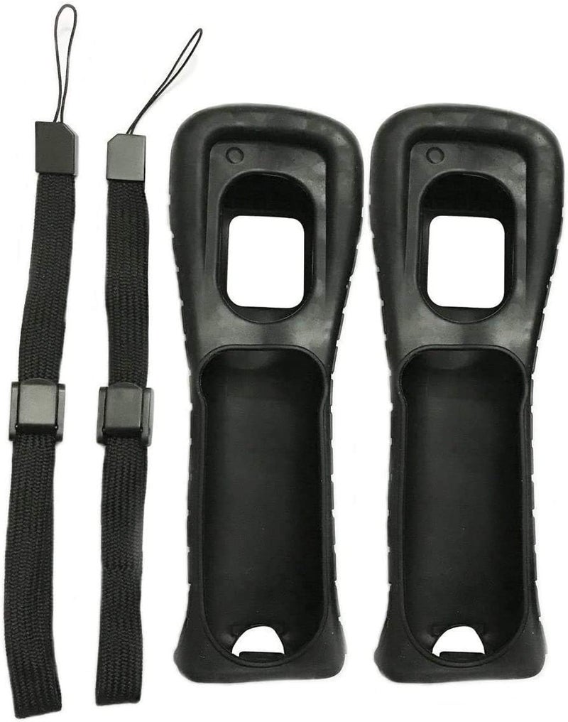 GGZone 2 x Silicone Skin Case Cover with Wrist Strap for Wii Remote Controller (Black) - Image 1